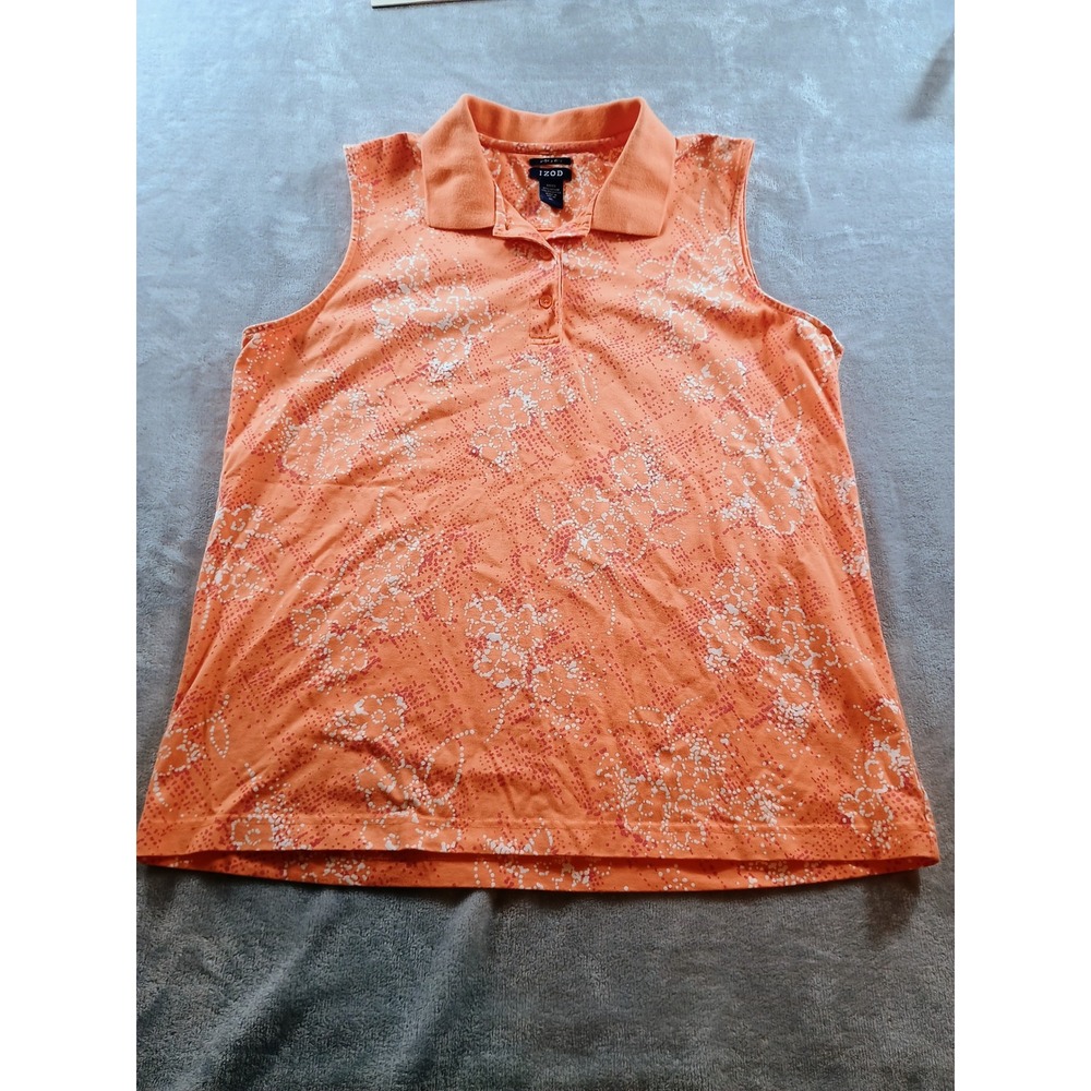 IZOD Womens Sleeveless Polo Orange Floral Print XL X-tra Dry Golf Top